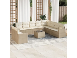 Vidaxl 11 Pcs Conjunto Sofás De Jardim C/ Almofadões Vime Pe Bege