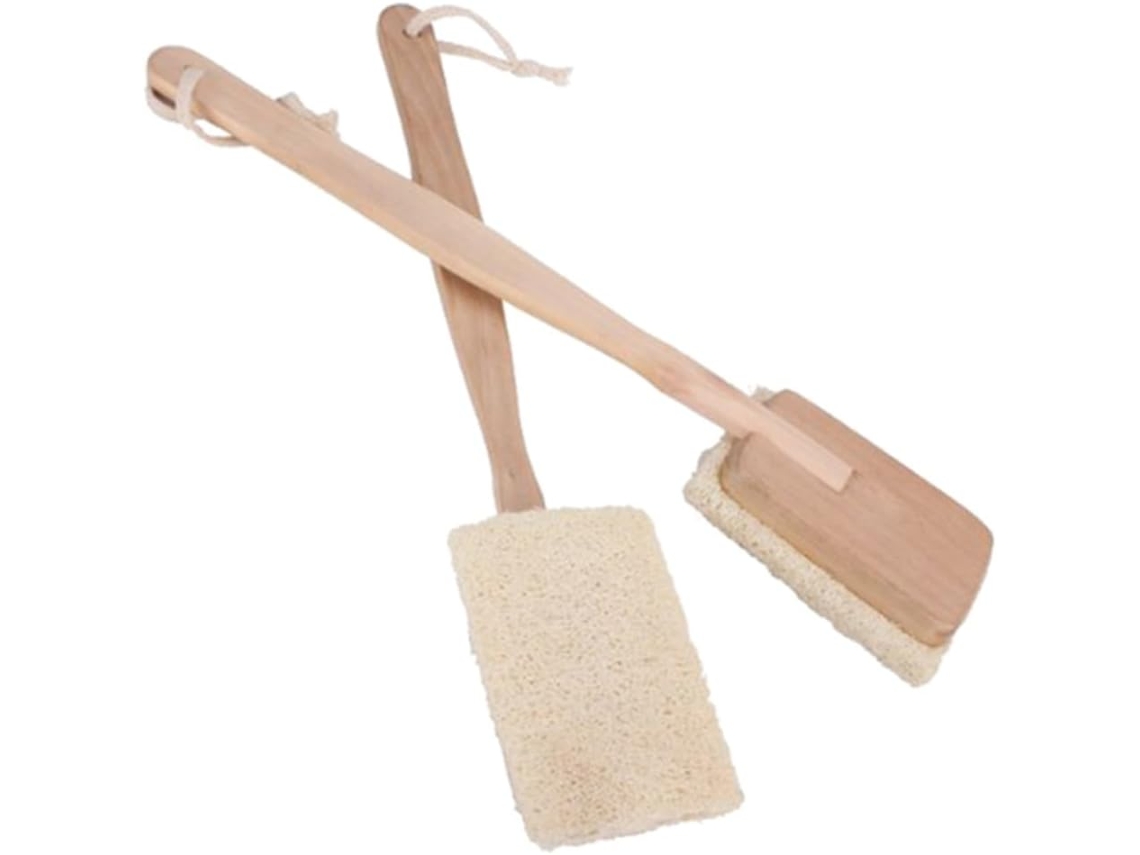 Escova De Costas Wooneky Em Bucha Vegetal Com Cabo Longo, Esfoliante, Para Banho, Ducha E Spa, Prática Com Cordão, Cor