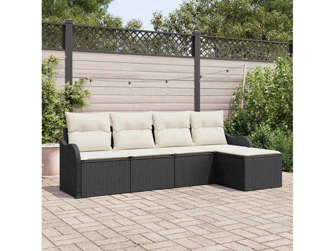 Vidaxl Conjunto De Sofá De Jardim 5 Unid. Preto Vime Pe