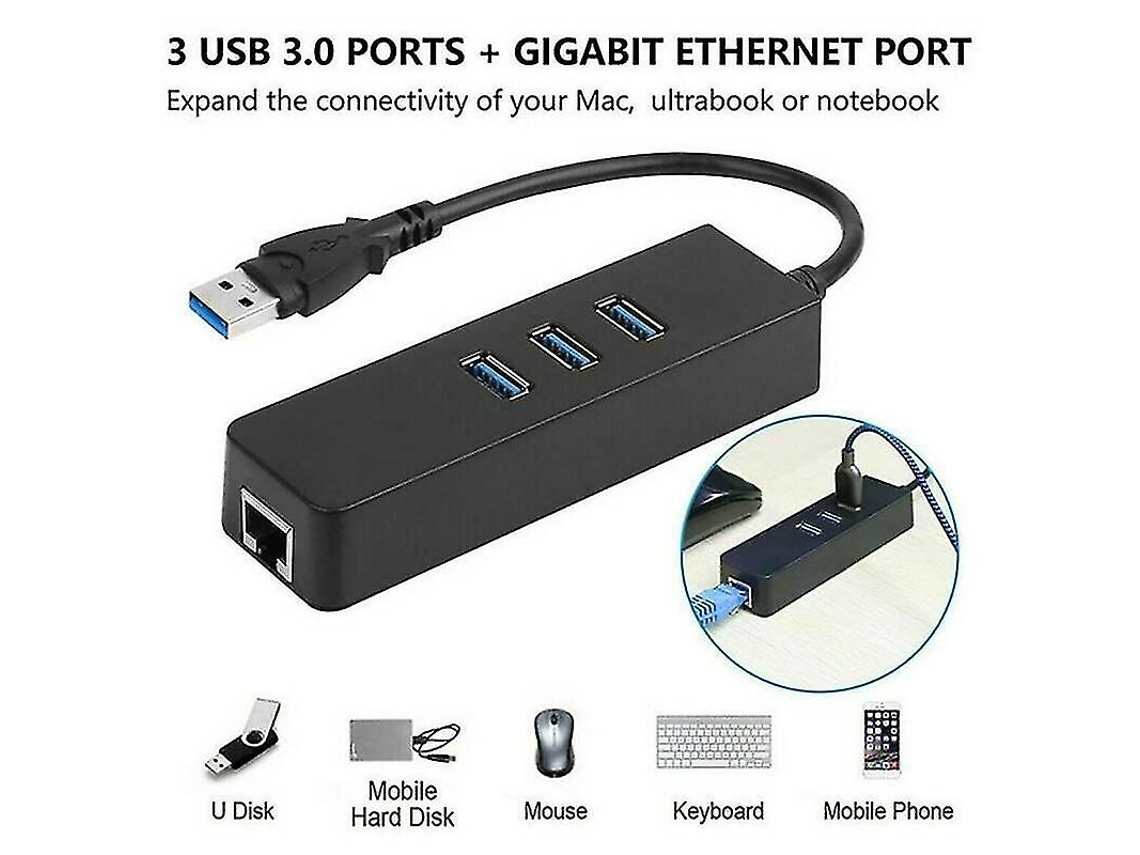 Adaptador De Rede Lan Rj45 Gigabit Ethernet Usb 3.0 Com 3 Portas Brilvibera