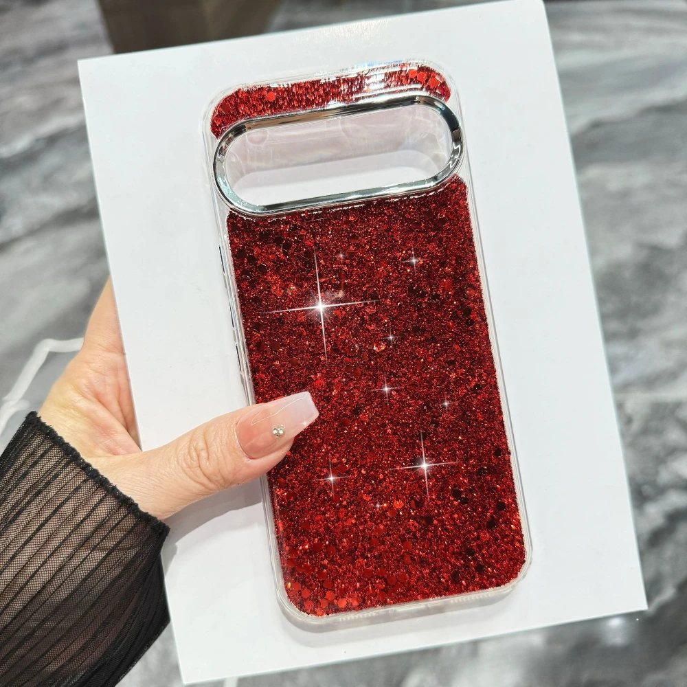 Capa Para Celular (pixel 9a Vermelho) Com Glitter Cristal, Capa Traseira De Silicone À Prova De Choque.