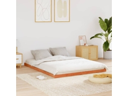 Estrutura De Cama 150x200 Cm Madeira Pinho Maciça Castanho Cera