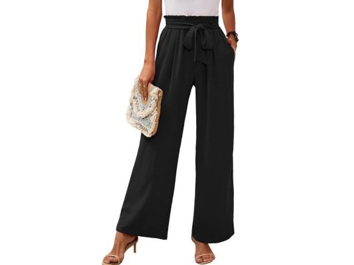 2026 pantalones de Descanso de Pierna Ancha para Mujer Con Bolsillos Ligeros de Cintura Alta Ajustable Con Lazada M Negro