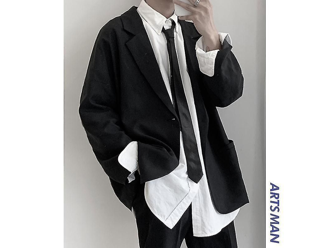 Blazer Casual Masculino Estilo Lazer, Solto Moderno, Inverno Primavera, Tamanhos M L Xl Xxl Blackc