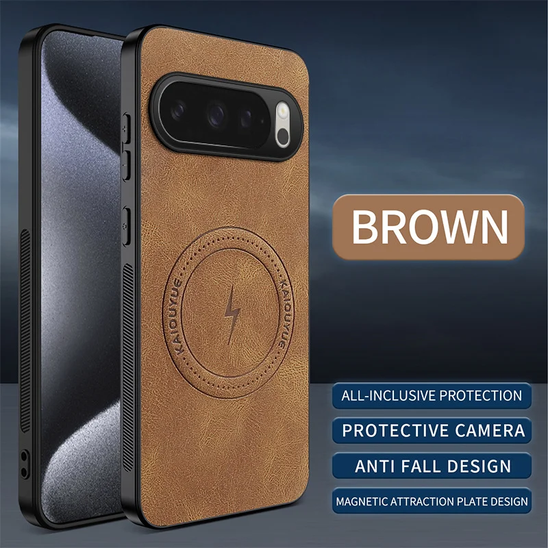 Capa Clássica De Couro Magnético Para Google Pixel 7 Pro (cor Café), Compatível Com Carregamento Sem Fio Magsafe.
