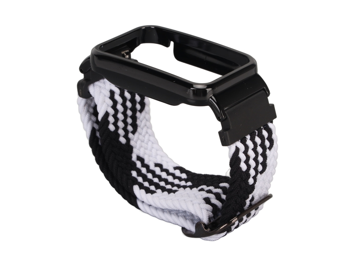 Pulseira de Nylon Trançada com Capa Protetora para Mi Band 7 Pro Preto Branco e Preto