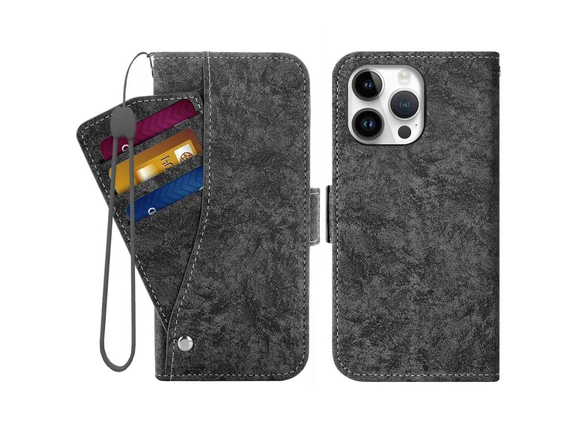 Capa Para Iphone 14 Pro Max Pele Sintética Com Porta-cartões Preto