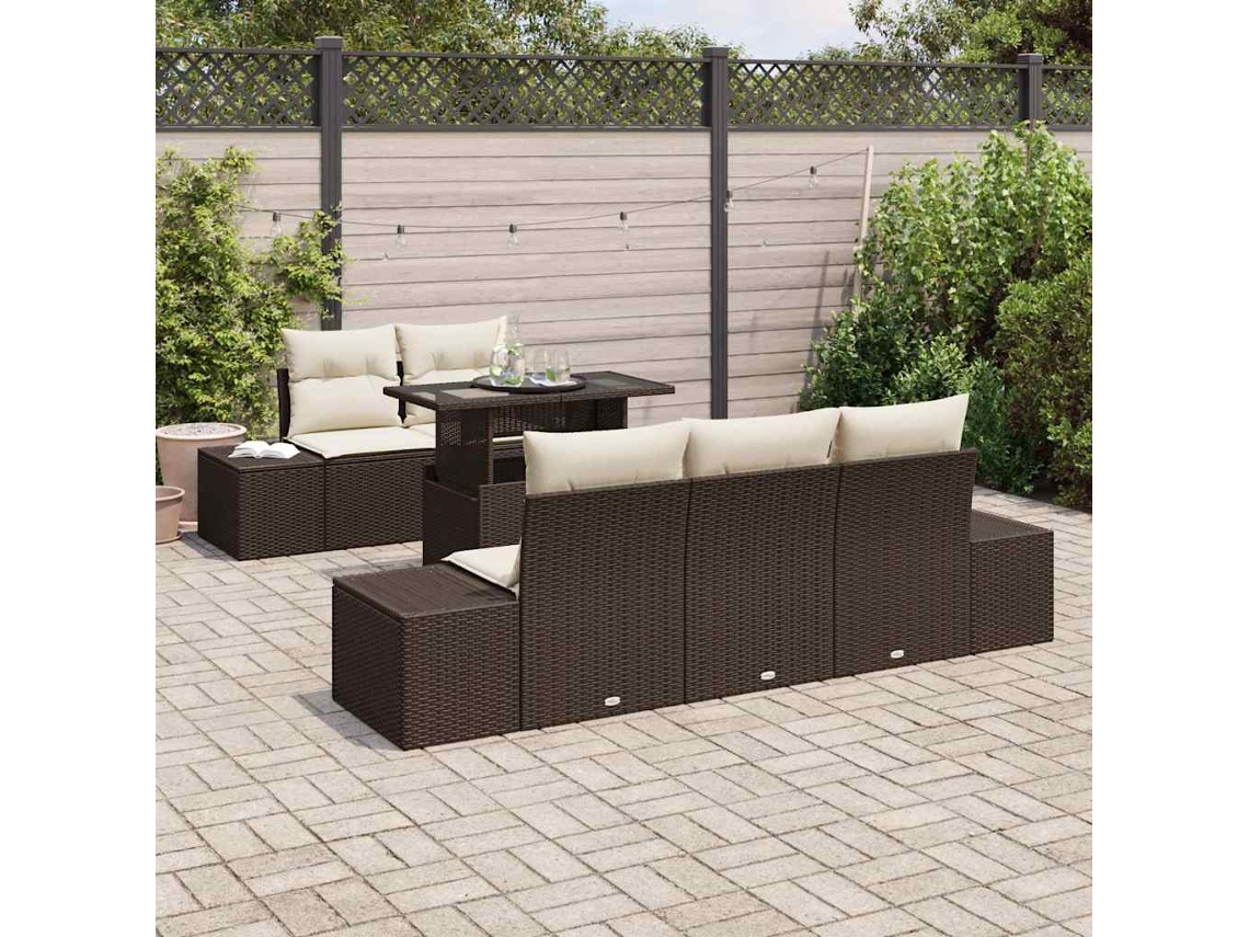 Vidaxl Conjunto De Sofá De Jardim Com Almofada 6 Pcs Marrom E Creme