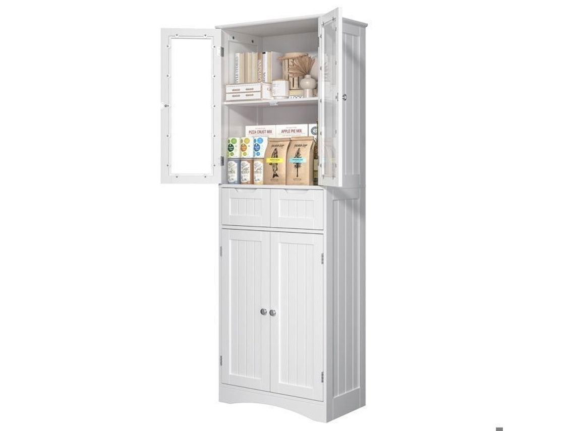 Armário De Cozinha Alto - Branco Brilhante - 4 Portas 2 Gavetas - 60 X 30 X 170 Cm