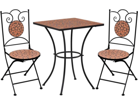 Conjunto duas cadeiras e uma mesa de Exterior  mosaico azulejos de cerâmica terracota