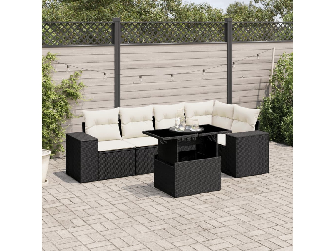 Vidaxl 6 Pcs Conjunto Sofás De Jardim C/ Almofadões Vime Pe Preto