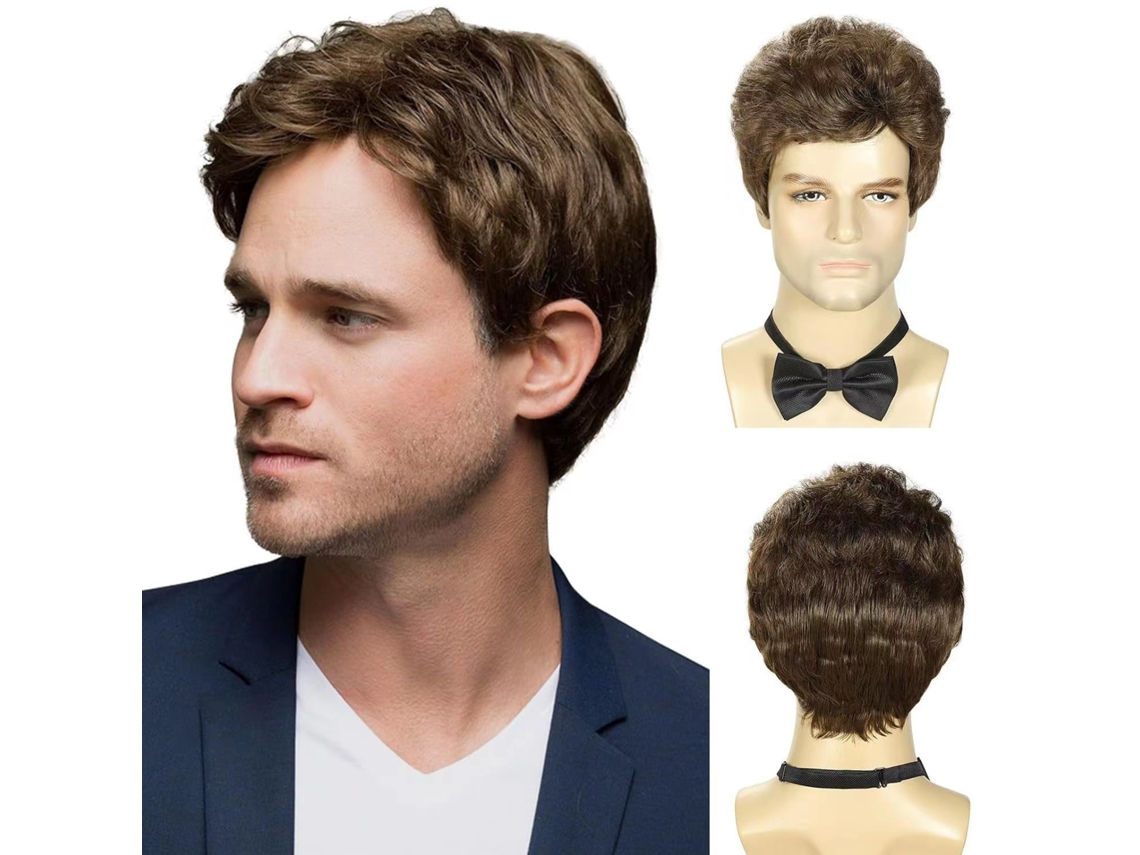 Peruca Masculina, Cabelo Curto, Seda Resistente a Altas Temperaturas, Peruca Completa de Fibra Químicamarrom Claro YUNZII