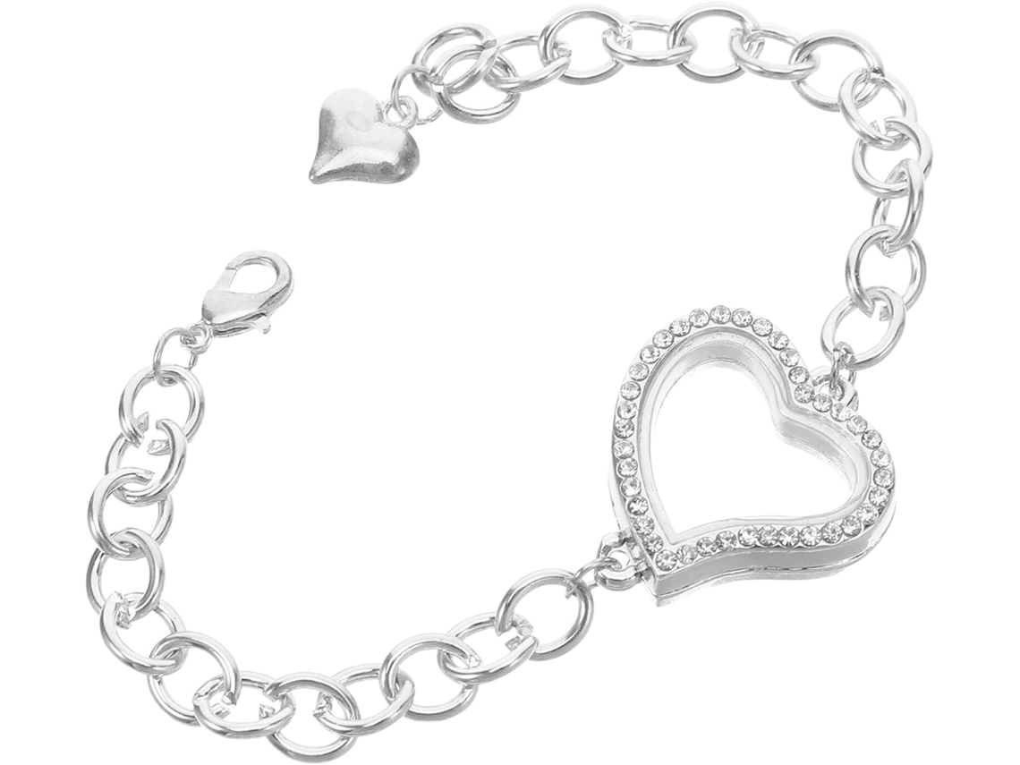 Pulseira Ajustável Em Liga De Prata Com Formato De Coração E Pingente Que Abre.