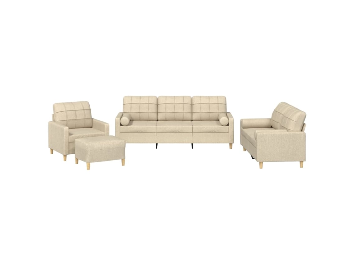 Conjunto de Sofás com Almofadas 4 Pcs Tecido Creme MAISON EXCLUSIVE