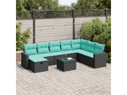Vidaxl 9 Pcs Conjunto De Sofás P/ Jardim C/ Almofadões Vime Pe Preto