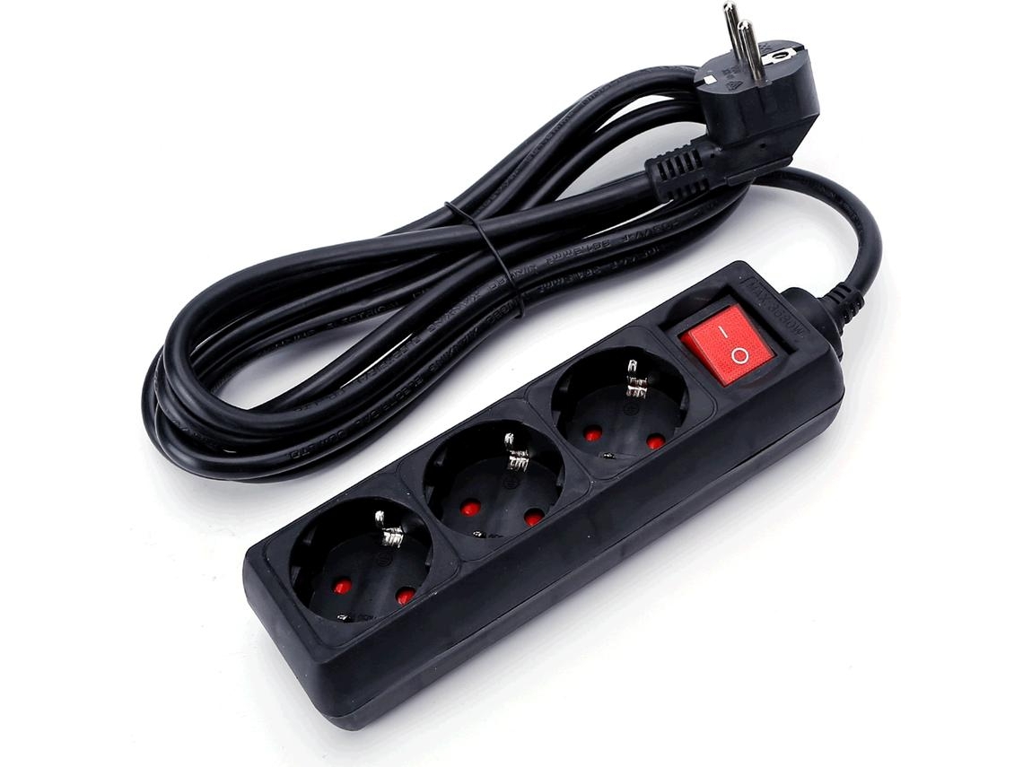 Aigostar Régua de Tomadas com 3 Tomadas, Extensor de Tomadas com Cabo de 3 Metros e Interruptor, Preto.