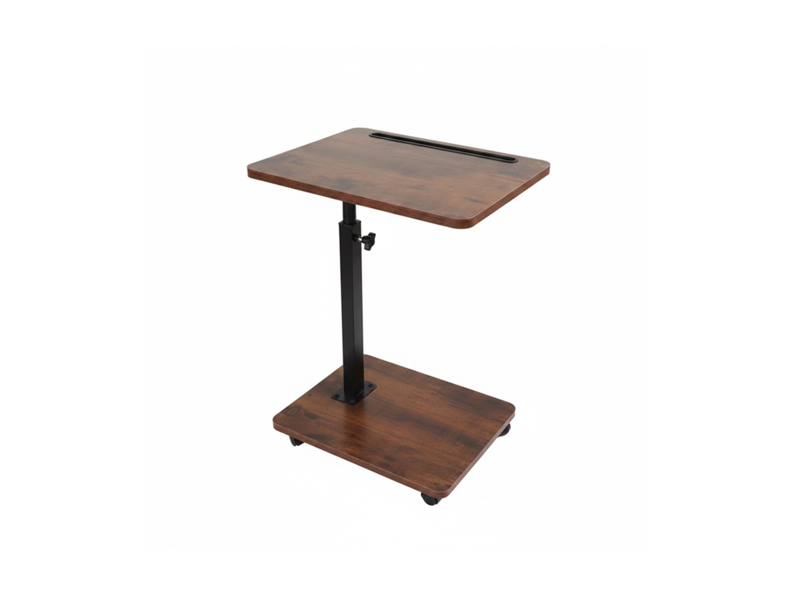 Mesa Lateral Relaxdays Forma C, Altura Ajustável 48–84 Cm, Para Deslizar Sob Sofá, Com Rodas, Industrial, Castanha