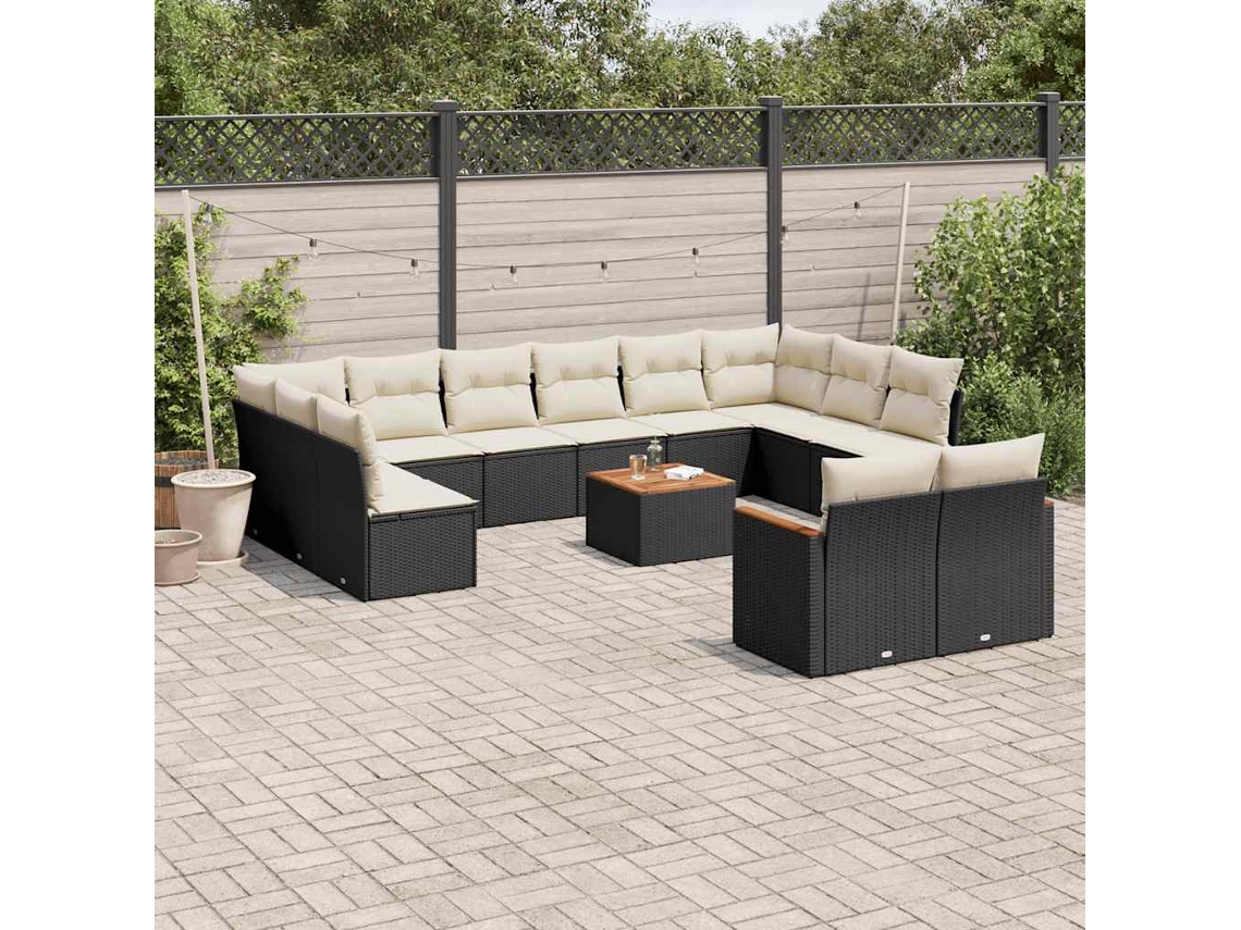 Vidaxl 13 Pcs Conjunto De Sofás De Jardim Com Almofadões Vime Pe Preto