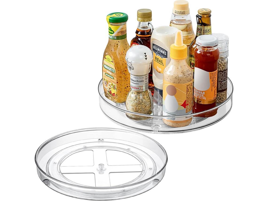 Organizador De Armário Giratório, 2 Unidades, 27 + 23,5 Cm, Porta-temperos Para Geladeira, Bandeja Transparente