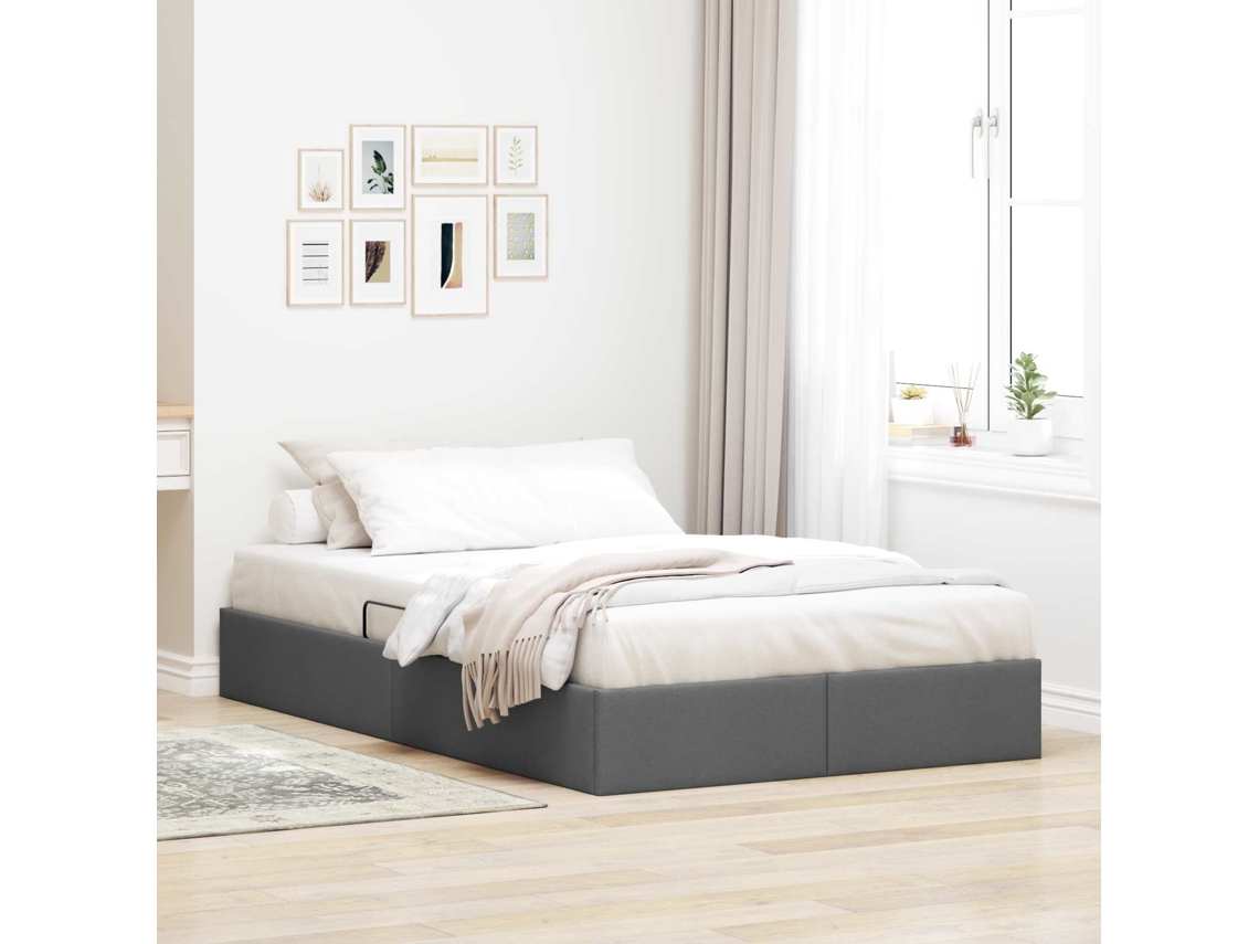 Vidaxl Estrutura De Cama Ottoman Cinza Escuro 120 X 190 Cm Tecido