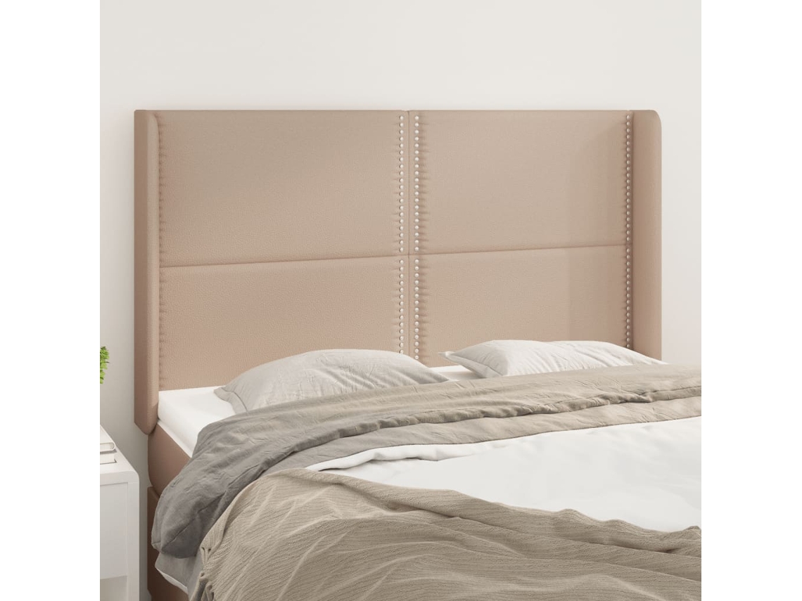 Cabeceira Cama C/ Abas Couro Artif. 147x16x118/128cm Cappuccino