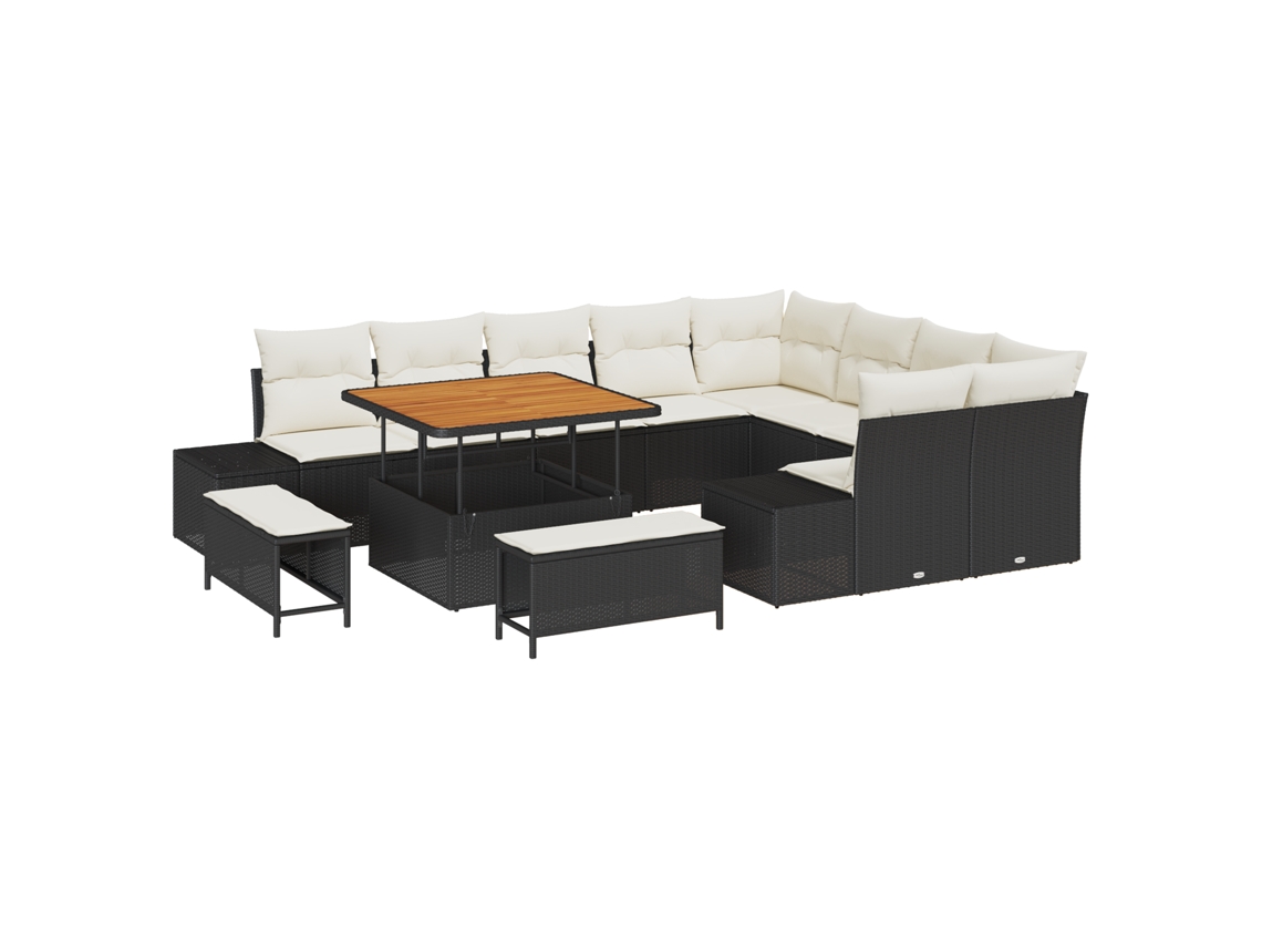 Conjunto 12 Sofá De Jardim Vidaxl Preto Vime Pe (100 X 100 X 71 Cm)