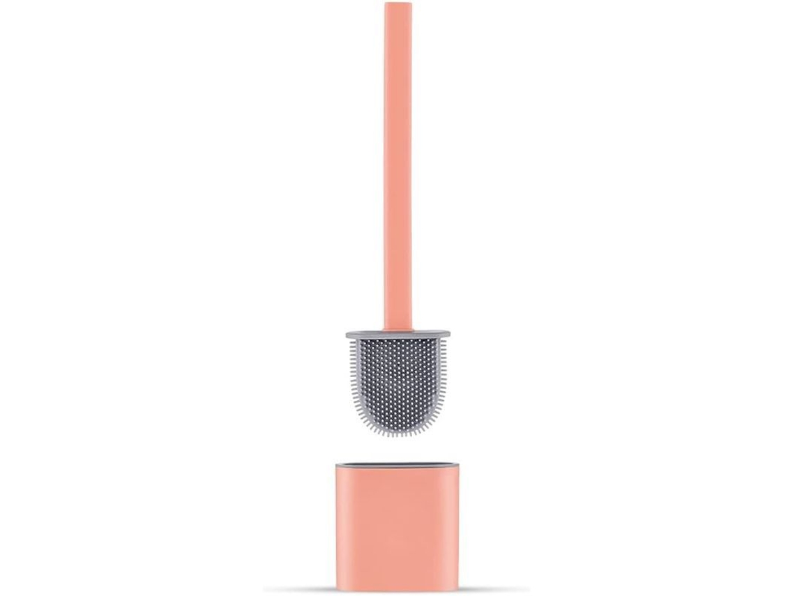 Escova de vaso sanitário plana de silicone 2026, antibacteriana, antigotejamento, secagem rápida, para montagem na parede/chão, rosa.