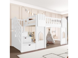 Cama Elevada 90x200 Cm, Escada-armário E Janela, Branca