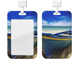 Porta Crachá Amarelo Praia, Barco, Com Capa Vertical E Cordão, Em Plástico Impermeável