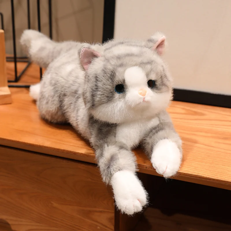 Lindo Brinquedo de Pelúcia Realista de Gato Estilo Anime. MDUG (cinza, 40cm)