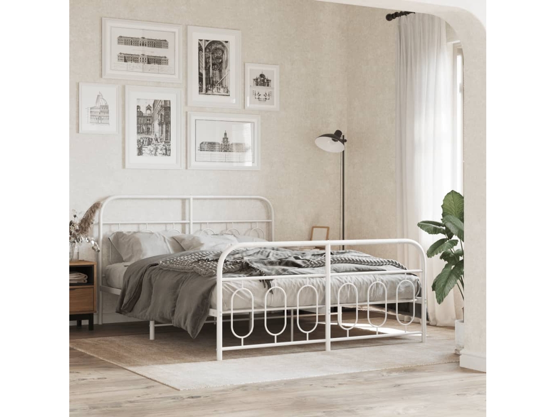 Vidaxl Estrutura De Cama Com Cabeceira E Pés 135x190 Cm Metal Branco