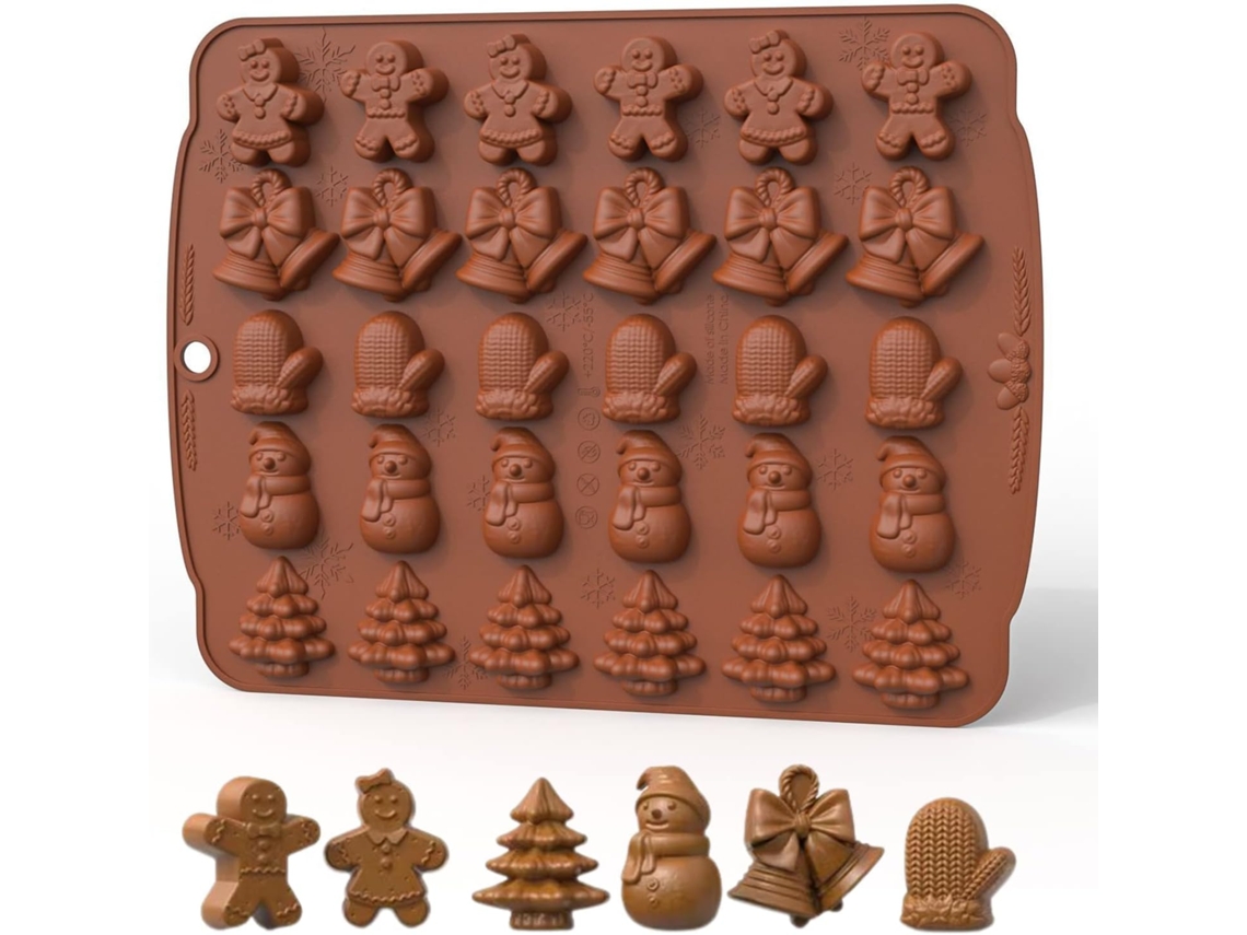 Formas De Silicone Natalinas Com 5 Modelos, Formato Boneco De Gengibre E Árvore De Natal, Moldes De Chocolate Natalinos