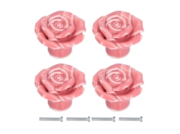 Conjunto de 4 Puxadores Modernos Cerâmica em Formato Rosa Cor, De, Rosa para Armários de Sala Estar e Quarto BRILVIBERA (f2)
