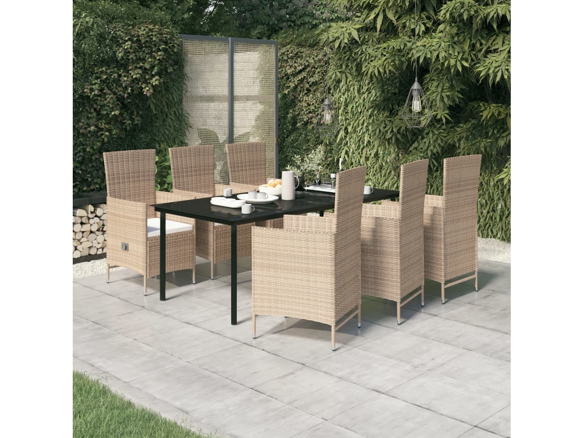 Vidaxl 7 Pcs Conjunto de Jantar para Jardim com Almofadões Bege