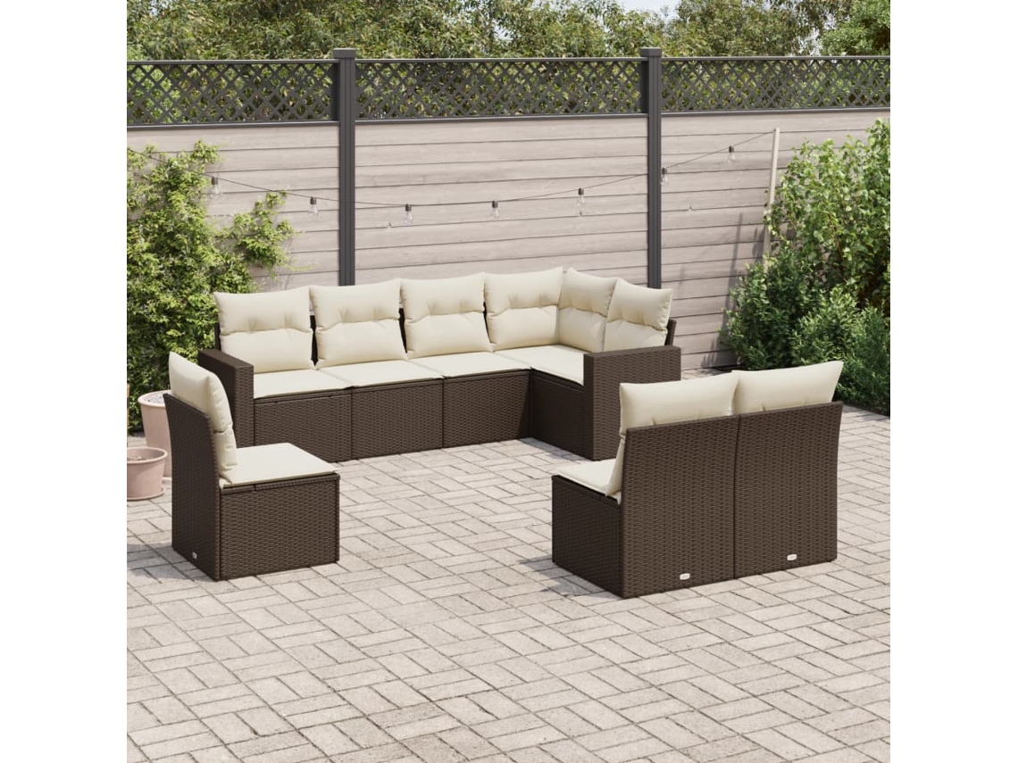Vidaxl 8 Pcs Conjunto Sofás De Jardim C/ Almofadões Vime Pe Castanho