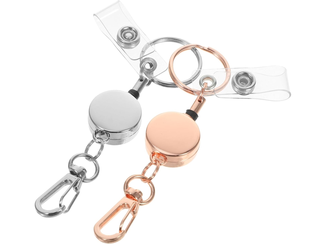 Chaveiro Telescópico De Liga De Zinco Com Fivela, 2 Peças, Porta Crachá E Cartões De Acesso Instantâneo Para