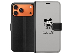 Capa Carteira Compatível Com Apple Iphone 17 Pro Max. Mouse Minimalista De Desenho Animado Com Gesto E Palavrão Curto Em Fundo Escuro, Humorístico E P