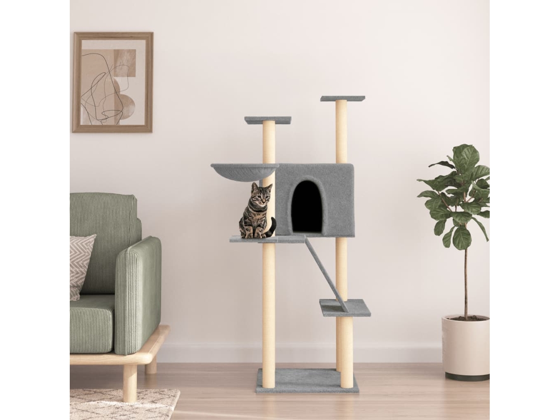 Vidaxl Árvore P/ Gatos C/ Postes Arranhadores Sisal 143 Cm Cinza-claro