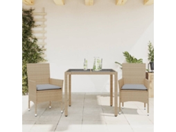 Vidaxl 3 Pcs Conjunto Jantar Jardim com Almofadões Vime Pe/vidro Bege