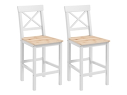 Conjunto De 2 Bancos De Bar De Madeira Com Encosto E Apoio Para Os Pés Estilo Rústico Para Cozinha 41x46x97.5 Cm Natural