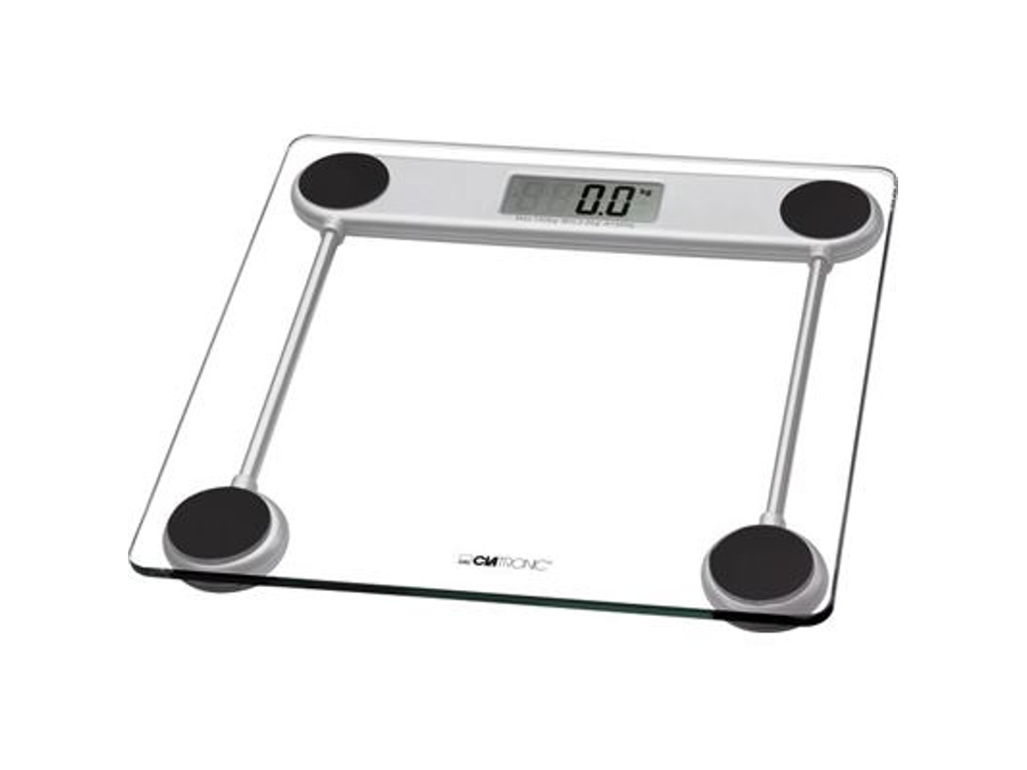 BALANÇA DIGITAL VIDRO CLATRONIC PW 3368, escala de medição de 2.5-150 kg em intervalos de 100g, unidade de medição convertível: kg, lb, st. Pés anti-derrapantes