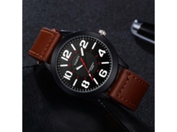Relógio masculino casual com pulseira de PU, movimento analógico de quartzo, design simples e moderno, marrom claro.