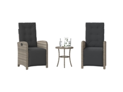 Vidaxl 3 Pcs Conjunto Bistrô com Almofadões Vime Pe Cinza