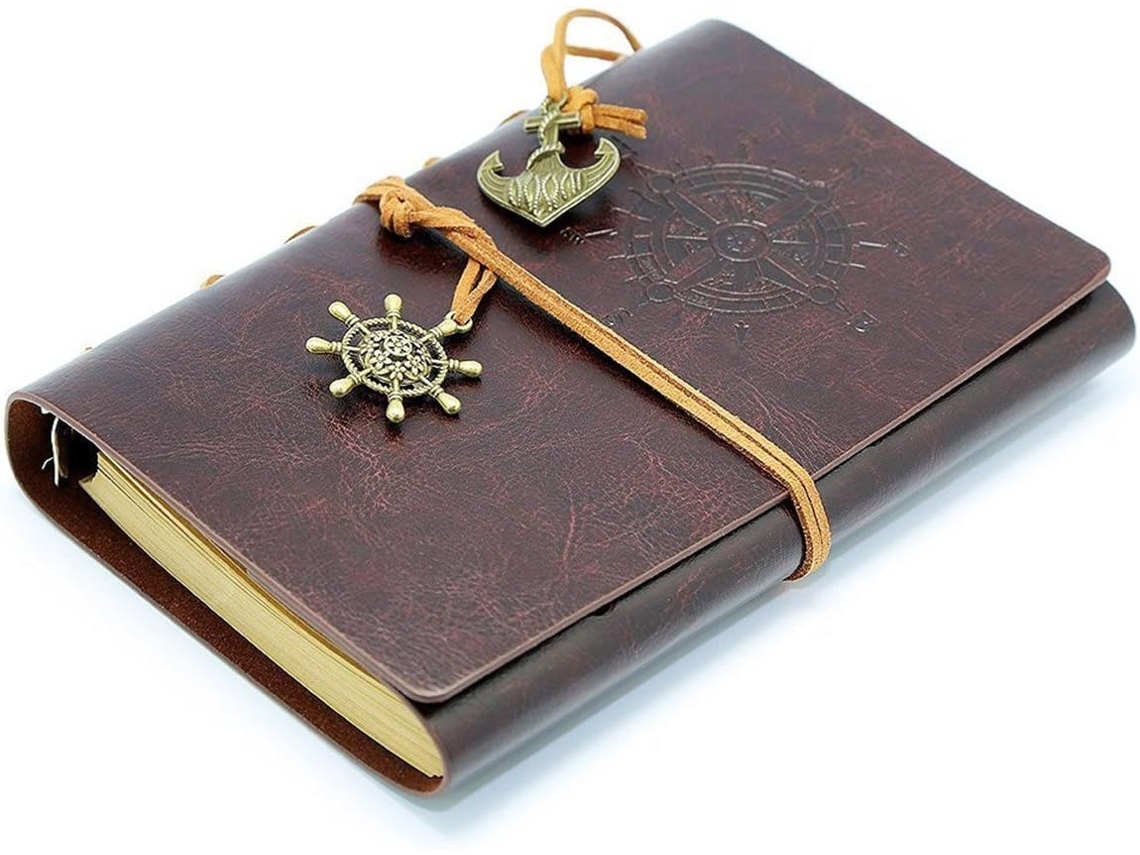 Caderno De Couro Clássico Com Refil Para Viagem E Detalhes Em Relevo