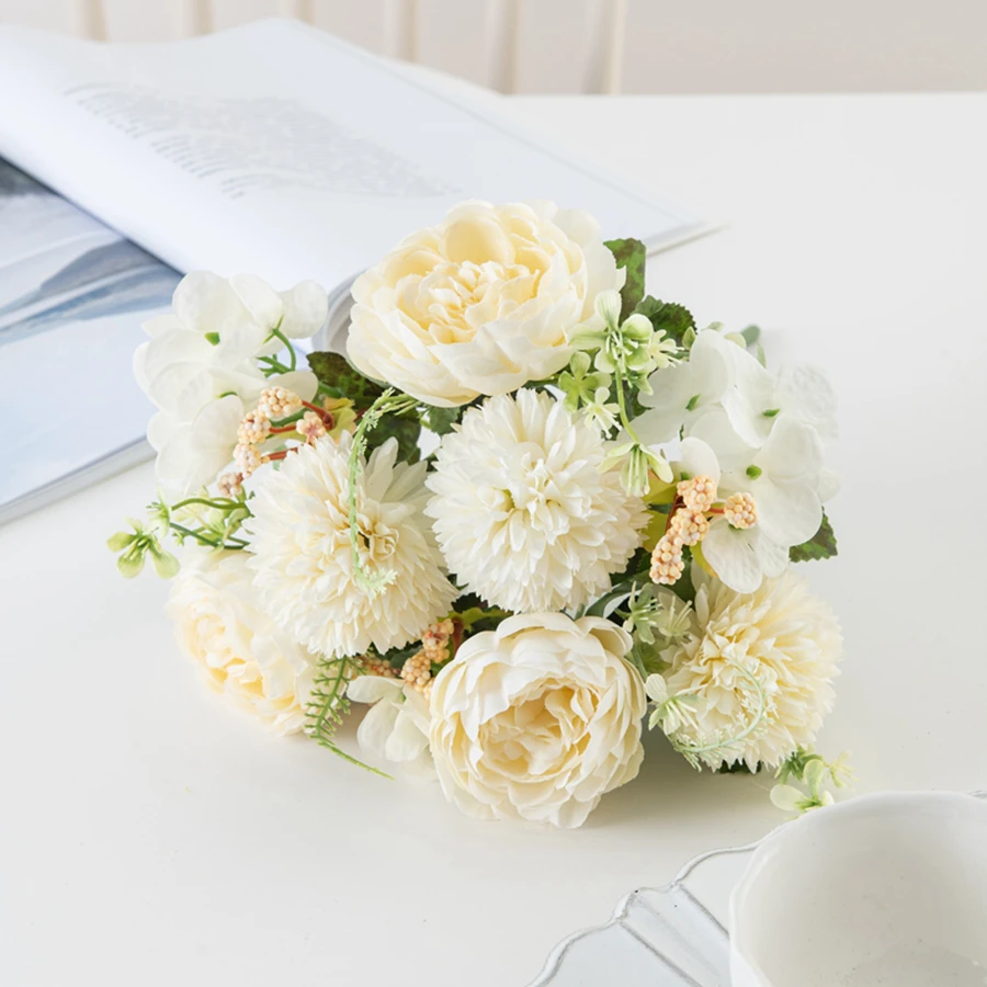 Buquê de Noiva Grande Peônias e Hortênsias Artificiais Seda para Casamento, Dia Dos Namorados, Decoração de Guirlanda, Decoração de Mesa BRILVIBERA