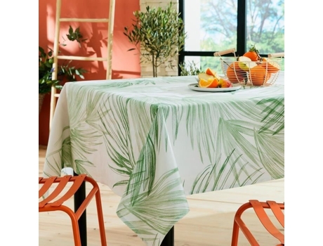 Toalha de Mesa de Algodão Revestida Oasis Branca / Verde 160 X 200 Cm TRADILINGE