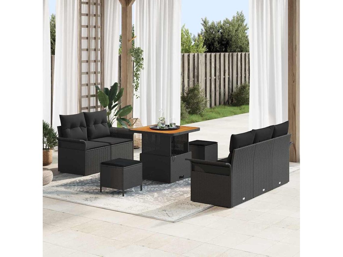 Vidaxl Conjunto De Sofá De Jardim 8 Unid. Preto Vime Pe