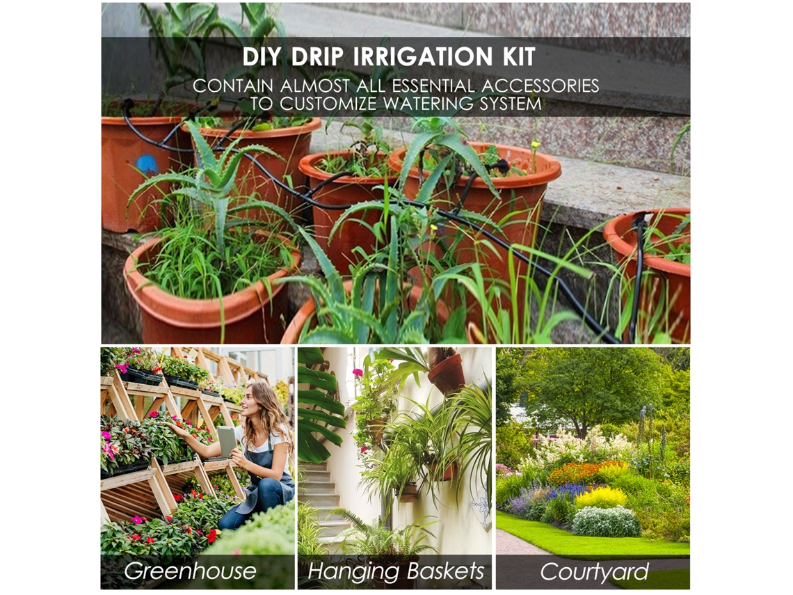 Kit de Irrigação por Gotejamento Diy com Temporizador Automático 30m para Jardim e Pátio