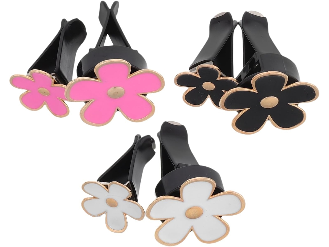 Conjunto de 6 prendedores decorativos para viagens de carro com estampa de margaridas.