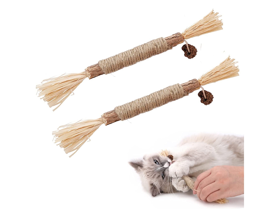 2pcs Brinquedos para Gatos Morder Dentes Limpeza Pau Natural Mastigação Filhotes S/MARCA
